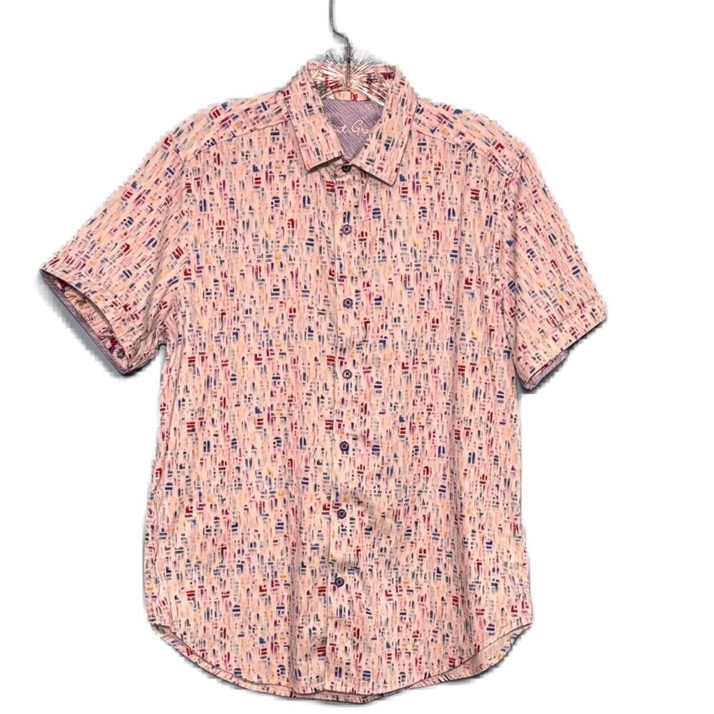 Robert Graham Board Bash Button-Front Pink and Blue Short Sleeve Shirt Size M